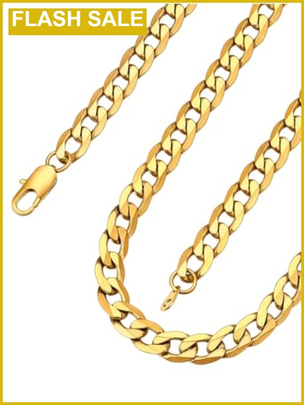 Stainless Steel Cuban Link Chain 18K Gold Plated Men's Necklace 9mm 18in